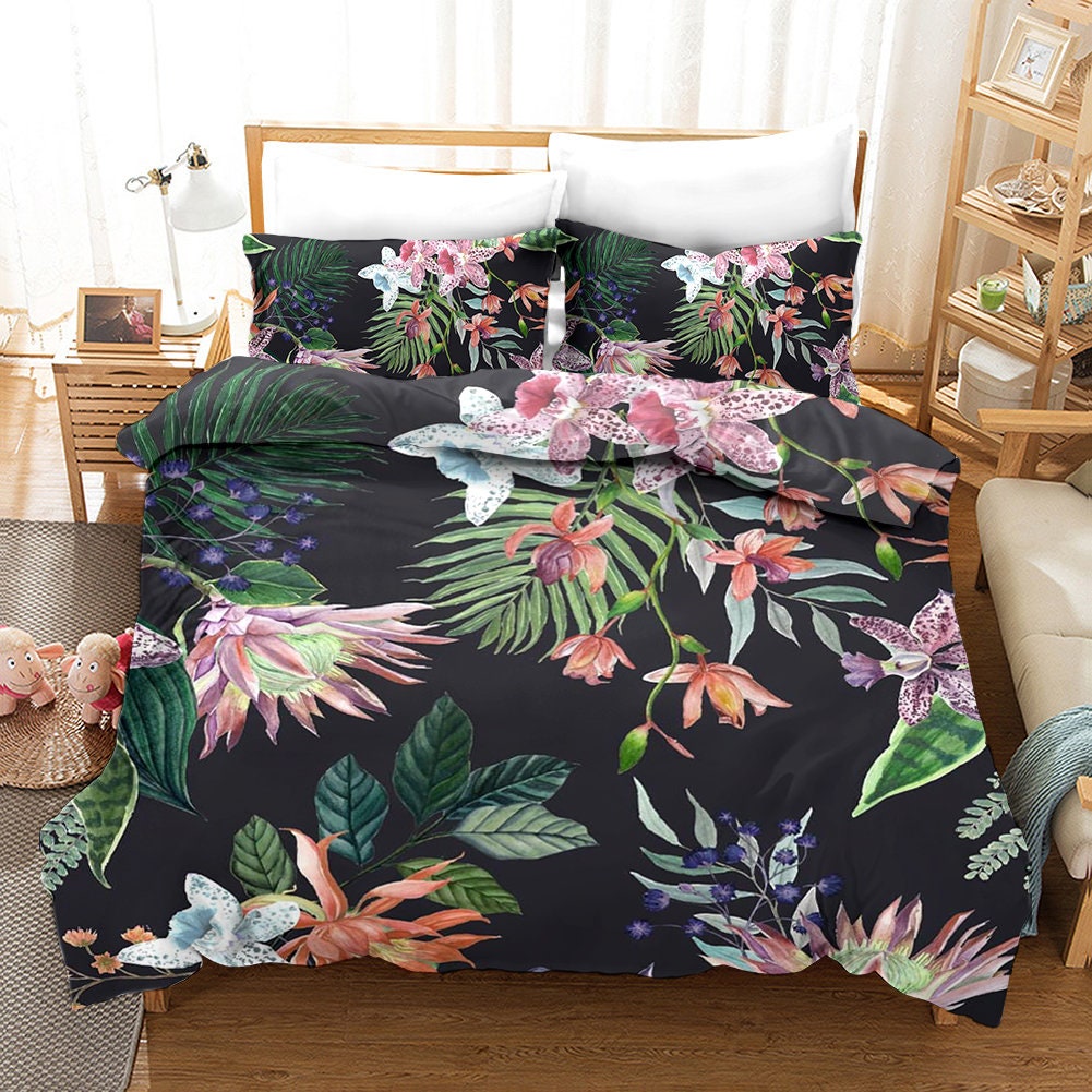 Floral & Leaf Reversible 2 sided Duvet Quilt Cover Bedding Set & Pillowcases 