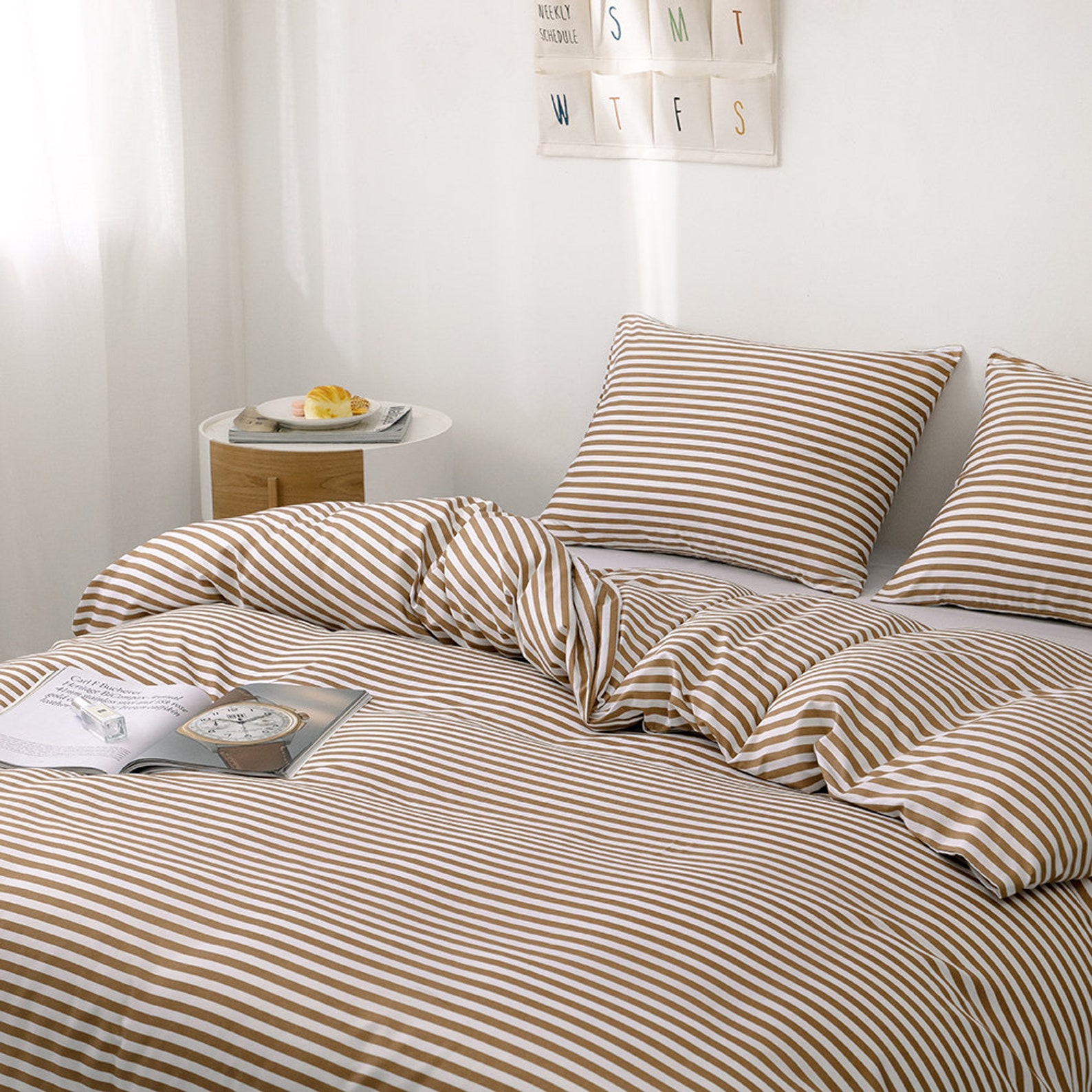 Striped Duvet Cover King Size Brown Beige Striped 3 Pieces Etsy