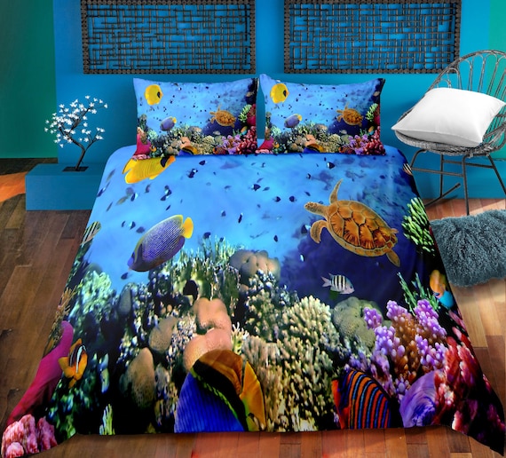 Kids Cartoon Ocean Fish Bedding Set 