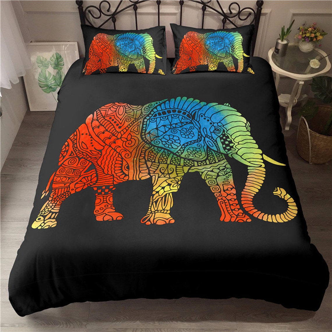 Full Elephant Duvet Cover Set Animals Watercolor Design Theme Etsy UK