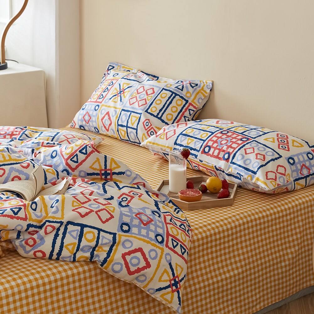 Geometric Duvet Cover Set Queen100 Cotton Reversible Etsy