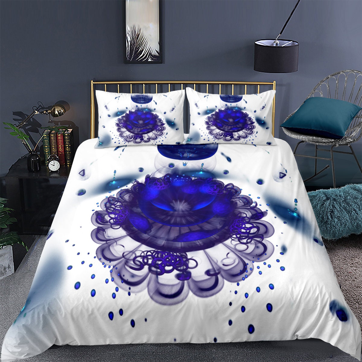 3 Piece Purple Duvet Cover Set King Flowers Watercolor Etsy