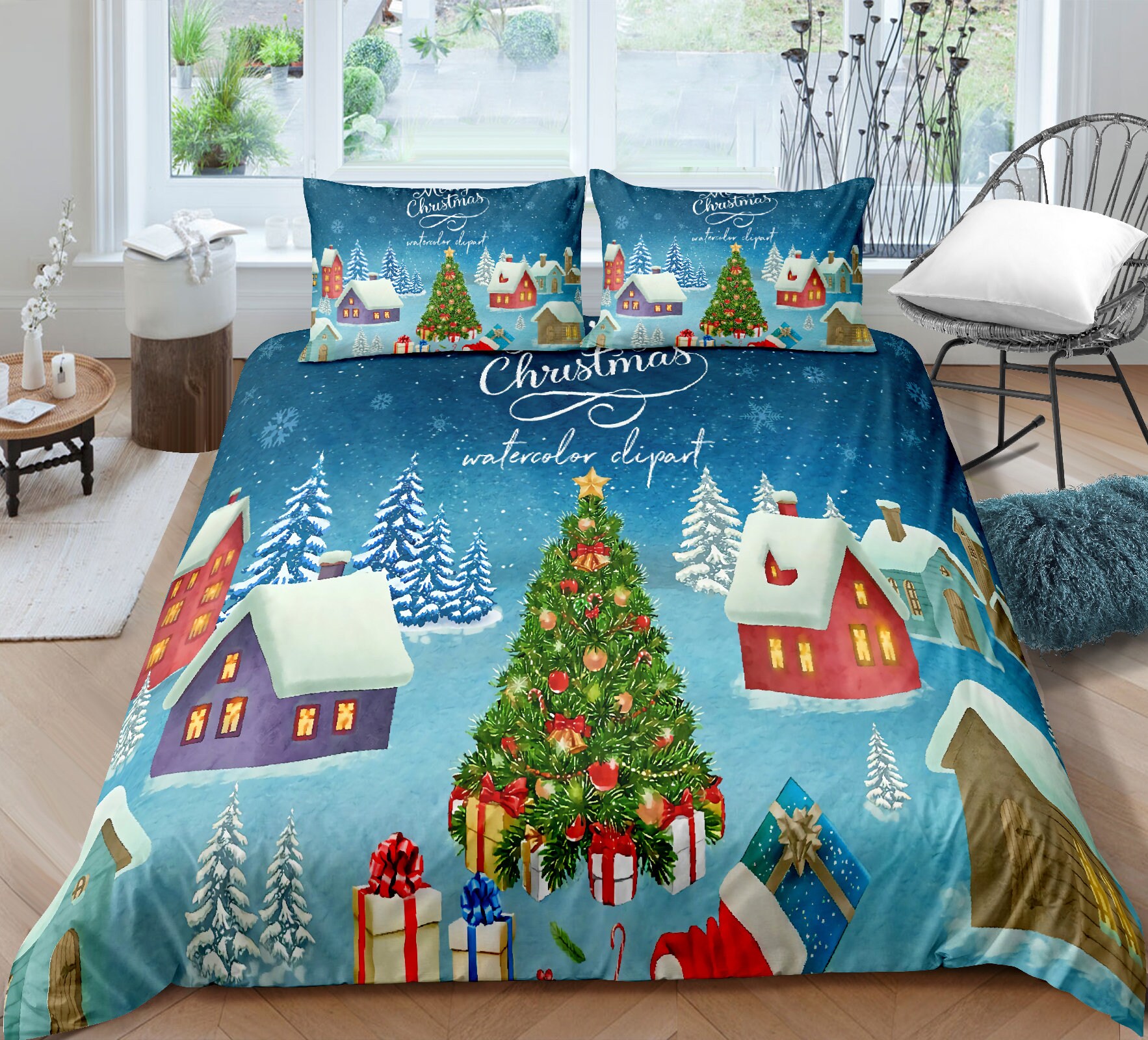 Christmas Pillow Sham Tree Reindeer Santa Printed Pillowcase 30 x 20 Inches 