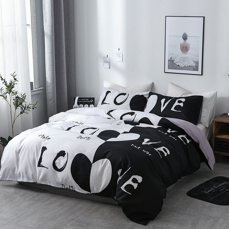 Couple Bedding Love Pattern Duvet Cover Set with Zipper Etsy