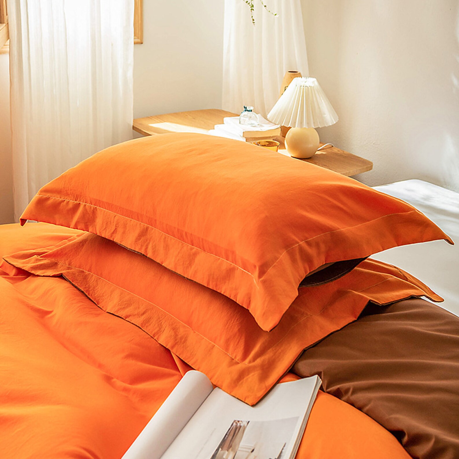 Orange Duvet Cover Queen Size 100 Microfiber Solid Color 3 Etsy