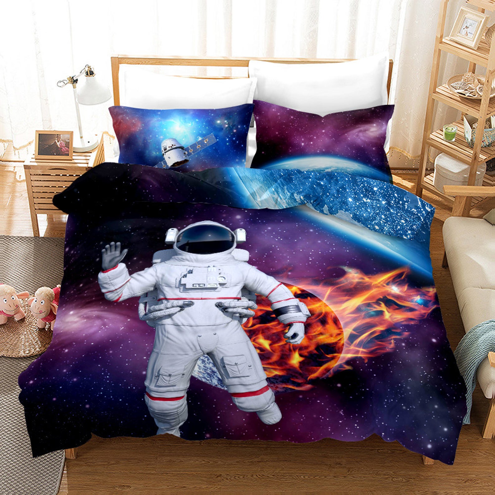 Galaxy Outer Space Quilt CoverAstronaut Waving on Milky Way Etsy