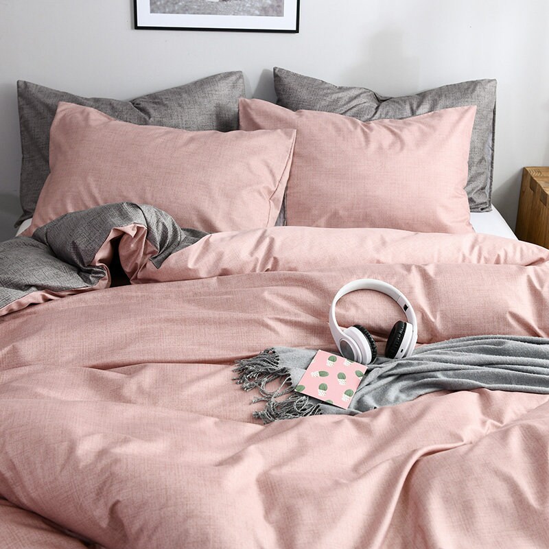 Blush Pink Gray Duvet Cover Set King Size Modern Reversible Etsy