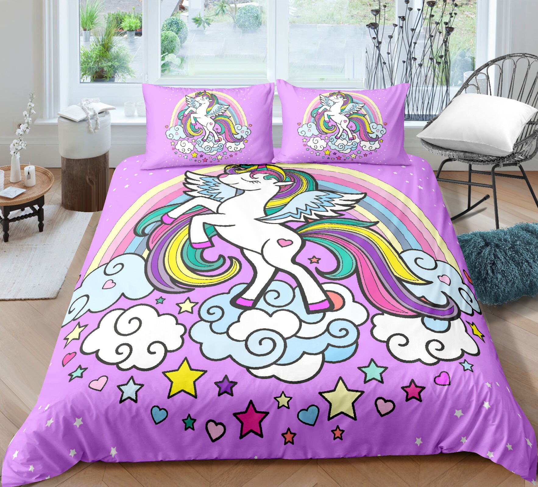 Kids Unicorn Cat Bedding Set Full Cute Unicorn Comforter Etsy UK