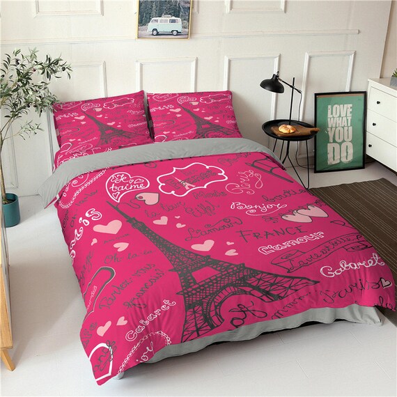 With Love From Paris Bedding Pink Eiffel Tower Themed Girls Bedding Single/Twin Size Bedspread/Coverlet Set 2 PCS 