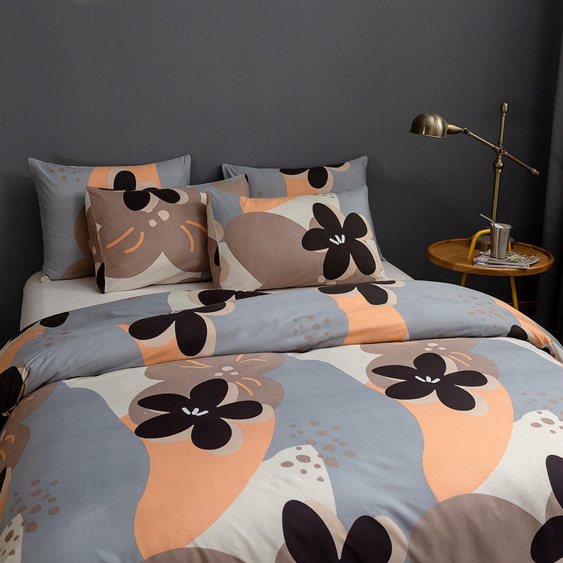 Black Floral Duvet Cover Set Flower Quilt Cover Set 1 Etsy