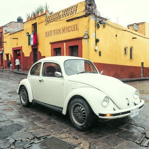 Volkswagen Beetle in San Miguel – Vintage Film Photography Print