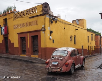 San Miguel Bar Bug, San Miguel de Allende, Volkswagen Beetle, Limited Edition Photograph, Street Scene, VW Bug, Wall Art, Home Decor