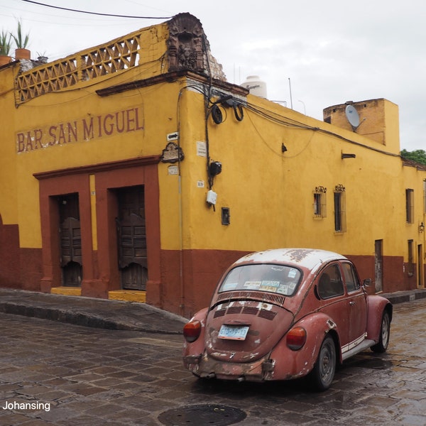 San Miguel Bar Bug, San Miguel de Allende, Volkswagen Beetle, Limited Edition Photograph, Street Scene, VW Bug, Wall Art, Home Decor