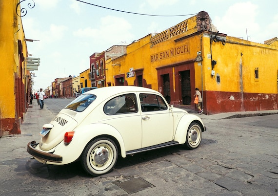 Volkswagen Beetle in San Miguel de Allende  – Vintage Film Photography Print - Street Photography