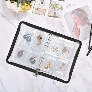 ROPAKED Transparent Jewelry Storage Book with Pockets 84 Slots and 50 Pcs  Clear Small Plastic Bags Ring Earring Organizer Book Card Holder Travel