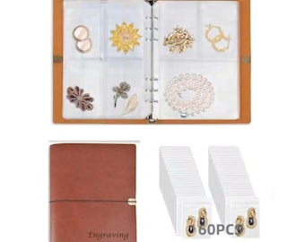 Personalized Jewelry Storage Book with Pockets, Foldable Earrings Travel Album, PU Leather Accessories Holder Booklet for Bracelets Necklace