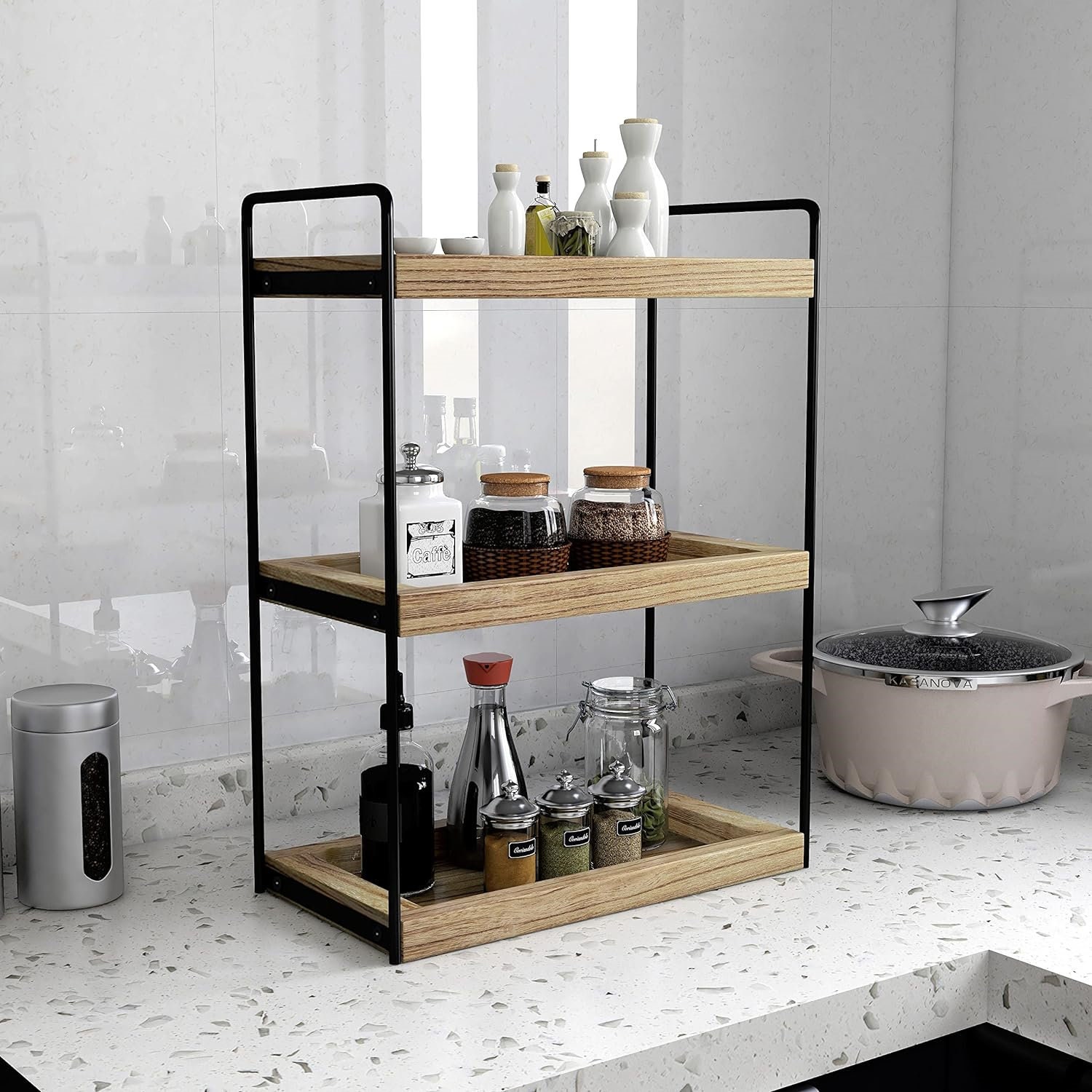 2 Tier Bathroom Counter Organizer, Solid Wood Bathroom Storage Tray for  Counter Standing Rack, Cosmetic Holder, Kitchen Spice Rack, Vanity  Organizer