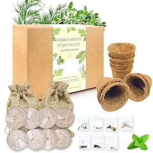 Pick 7 Herb Garden - Window Seed Starter Kit -Cedar Wood Indoor Outdoor Planter Box Pot for Kitchen Windowsill Patio -Organic Gardening Gift