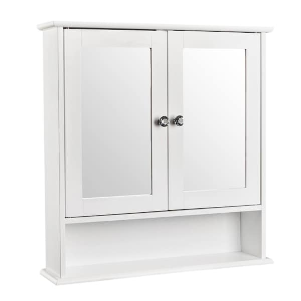 Double Door Mirror Indoor Bathroom Wall Mounted Cabinet Shelf White