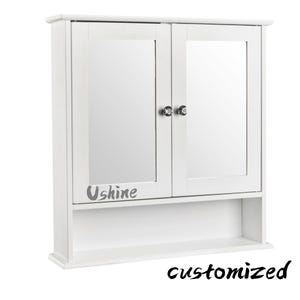 Double Door Mirror Indoor Bathroom Wall Mounted Cabinet Shelf White-Personalized by Yourself
