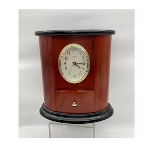 VTG Linden Mahogany Mantel Quartz Clock w/ Drawer 9.5&quot; H 9&quot; W Battery Operated