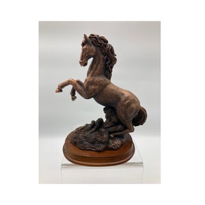 Large Vintage Rearing Horse Sculpture Bronze/Copper on a Wooden Base 7&quot; H