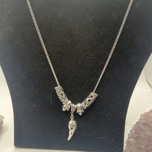Sterling Silver Viking Necklace w/ Raven Skull Charms