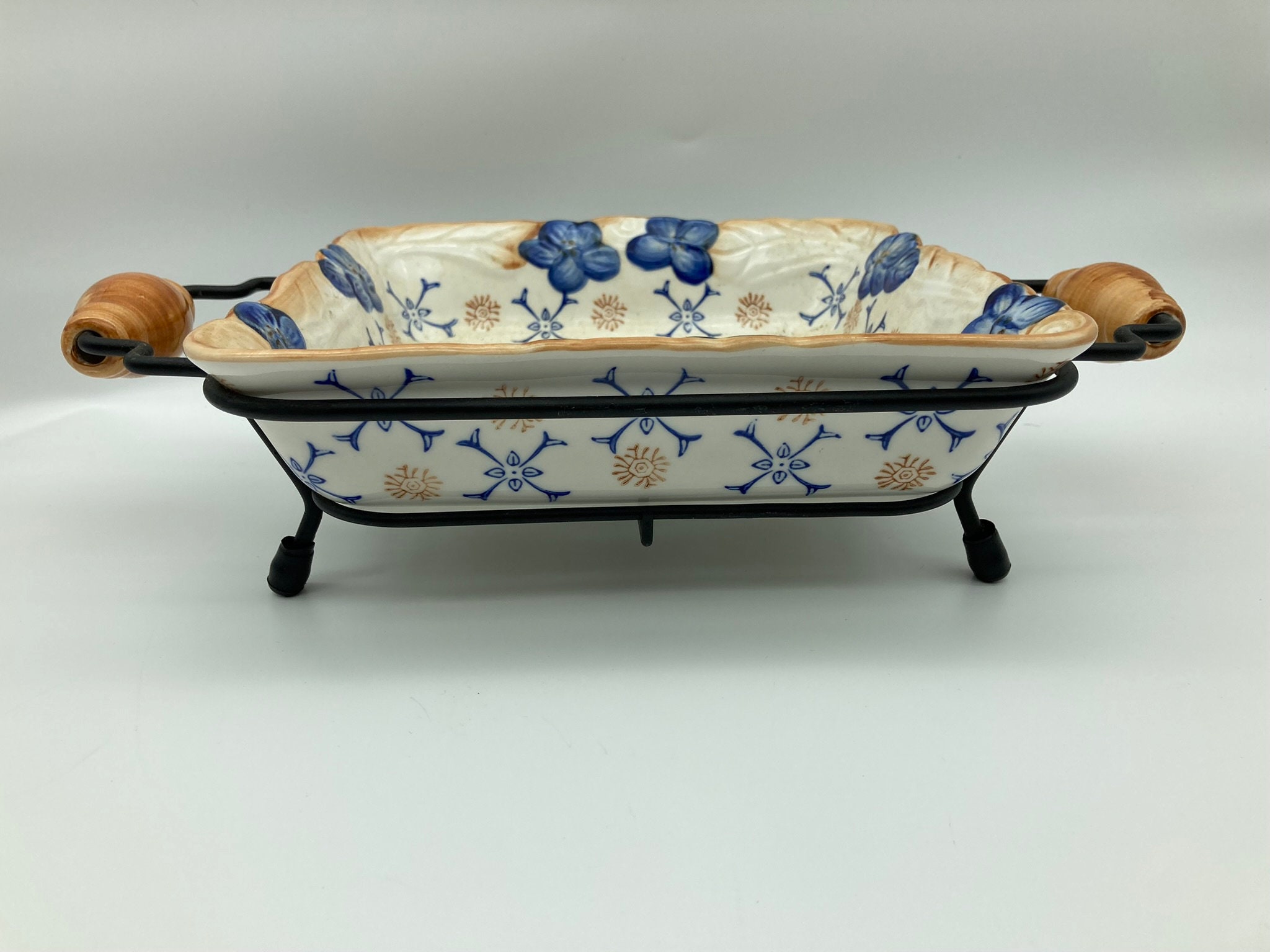 Temptations by Tara Baking Dish Provance Square W/ratan Stand Etsy