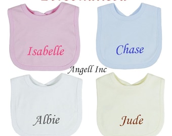 Personalised Baby Bib, Embroidered Baby Bib, Custom Made, Name Boy Girl Birthday Gift Baby Shower Present Newborn Christening Gender Neutral