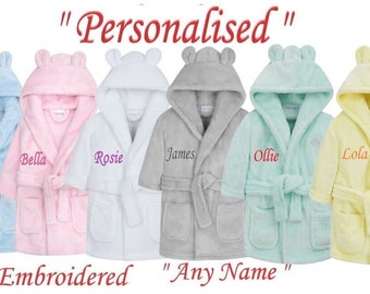 Personalised Baby Bath Robe 0-6m Embroidered Baby Dressing Gown 0-6 Months Boy Girl Hooded Housecoat Hooded Dressing Gown Towel Hat Newborn