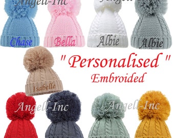 Personalised BABY Single POM POM Hat Ribbed Knitted Winter Hat White Pink Blue Grey Newborn Baby Gift months 12-24 months Pom Pom Beanie Hat