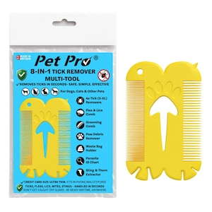 Tick Remover Tool for Dogs Cats, Flea & Lice Comb  Grooming Comb for Pets Pet Pro 8-in-1 Multi-Tool