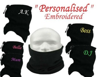 PERSONALISED Name Initial Snood Neck Warmer Scarf Tube Fleece Workwear Christmas Birthday Work Present Fishing Fleece Mask men's Womens Gift