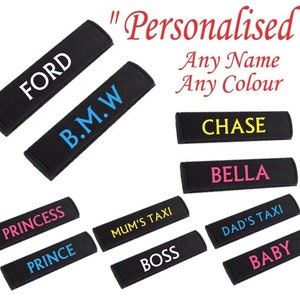 Personalised Car Seat Belt Pad Shoulder Cover Cushion Embroidered Name Gift UK Birthday Present Funny Joke Taxi Van