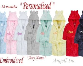 Personalised Baby Bath Robe 12-18m Embroidered Baby Dressing Gown Boy Girl Hooded Housecoat Hooded Dressing Gown Towel Hat Newborn 12-18m