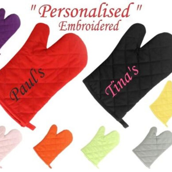 Custom Embroidered Oven Glove Mitts Heat Resistant Personalised BBQ Mum Dad Christmas Gift Mothers day Fathers Birthday Present UK