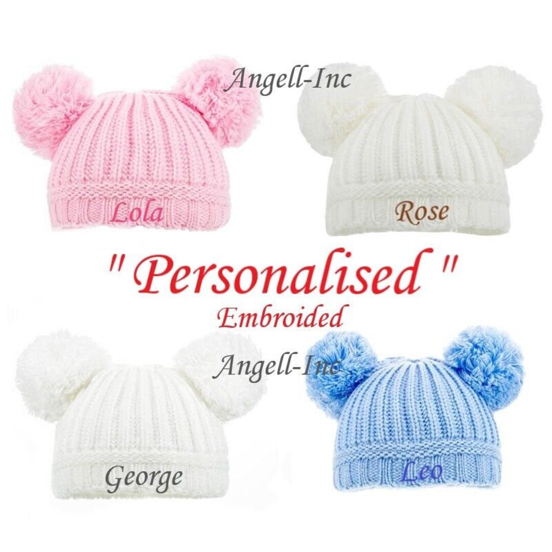 Baby Pink Hat With Tan Double Pom