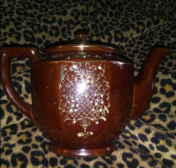 Vintage Brown Betty Moriage Teapot redware in Great Etsy