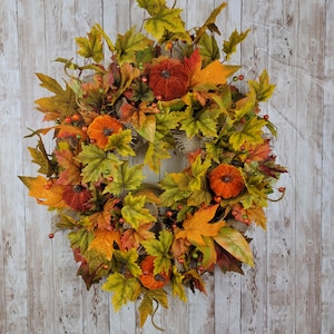 In the Pumpkin Patch Wreath for Fall Home Decor, Fall Leaves, Pumpkins and Berries, Thanksgiving Decor, Autumn Wreath