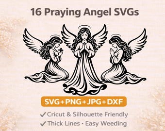 Praying Angel SVG Bundle | Guardian Angel Cut Files Cricut | Christian Angel svg png dxf | Faith Silhouette Designs
