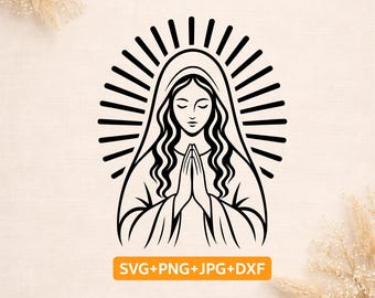 Minimal Praying Mary Svg, Simple Madonna Cricut File, Catholic Line Art Svg Png Dxf, Religious Design