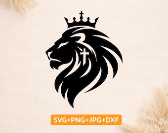 Lion of Judah SVG Crown Cross Christian Faith Design, Bible Lion Cricut Cut File PNG
