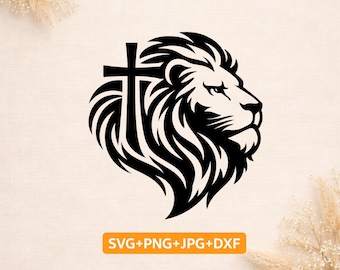 Lion of Judah svg | Lion cross svg | Christian lion svg | Lion head cross png dxf