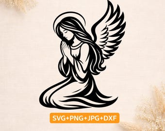 Praying angel svg | Guardian angel svg | Angel prayer svg | Angel silhouette png dxf