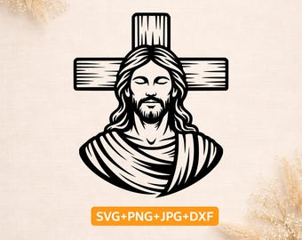 Retrato de Cristo | Jesus com a Cruz em SVG | Design cristão para Cricut e Silhouette | PNG DXF JPG