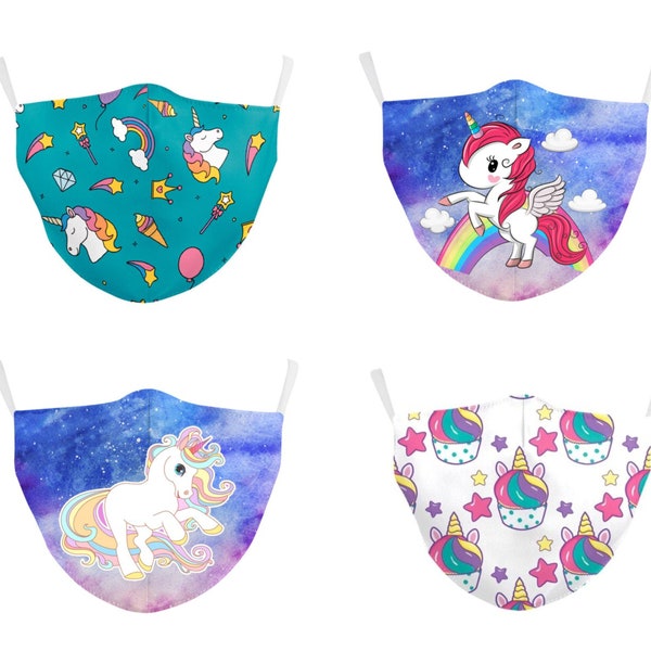 Kids Face Mask Unicorn Mask Girls Masks Rainbow Hearts Stars Kid Mask Toddler Mask