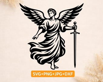 Ärkeängel SVG | Ängel med svärd SVG | Kristen ängel klippfil för Cricut
