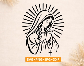 Praying Virgin Mary Svg, Radiant Madonna Cricut File, Catholic Prayer Svg Png Dxf, Religious Design