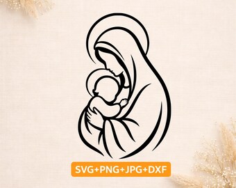 Madonna and Child SVG | Virgin Mary and Baby Jesus SVG | Catholic Mother and Child Cricut File | Religious SVG