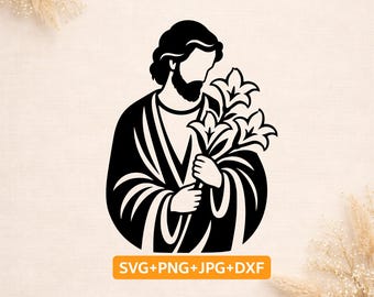 Saint Joseph SVG, Joseph with Lilies SVG, Catholic Saint Cut File, Patron Saint SVG, Christian Cricut Design